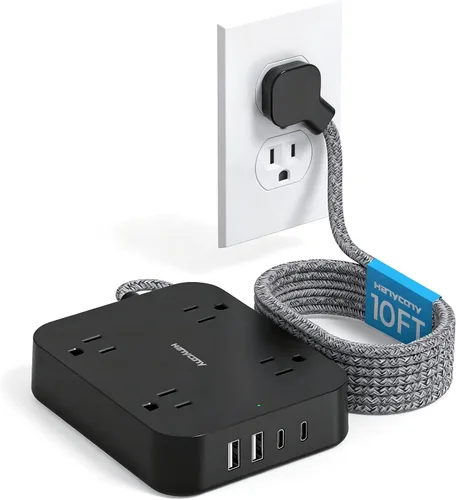 Vista 8 de Regleta de alimentación corta de 3 pies con 4 puertos USB (2 USB C), 4 salidas de CA ampliamente espaciadas, aprobadas para cruceros, estación