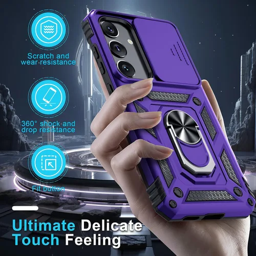 Vista 7 de Janmitta Compatible con Samsung Galaxy S24 FE Funda con Cubierta Deslizante Integrada para Lente de Cámara+Protector de Pantalla+Soporte de Anillo