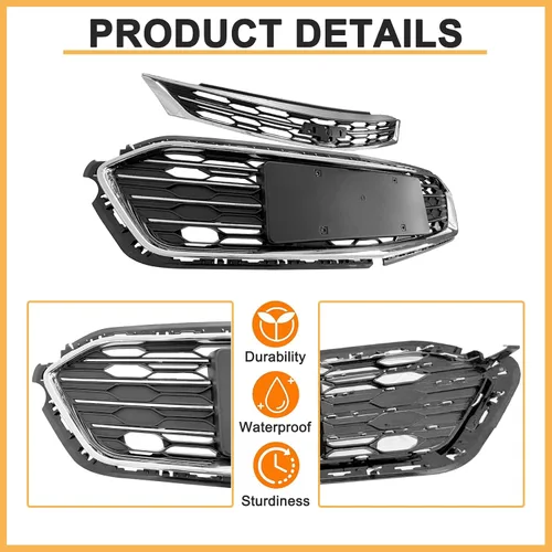 Vista 2 de Parachoques delantero superior inferior rejilla para Chevy Cruze 2016 2017 2018 Parrilla frontal de malla de panal