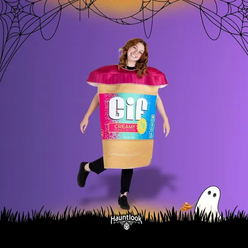 Vista 4 de Gif - Disfraz de Halloween con tarro de mantequilla de maní, divertido disfraz de comida ingeniosa para adultos, unisex
