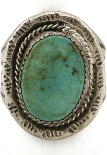 Vista 4 de Navajo Kingman - Anillo de plata .925 firmado por el artista JMC C.80's, Plata 925, plata esterlina, piedras preciosas, metal, Turquesa