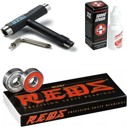 Vista 2 de Bones Reds Precision Skate Rodamientos (paquete de 8 con espaciadores, arandelas y crema rápida)