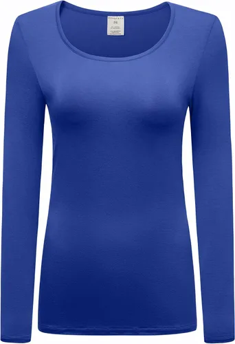 Vista 41 de OThread & Co. Camiseta de manga larga con cuello redondo para mujer, capa básica, de elastano Albaricoque
