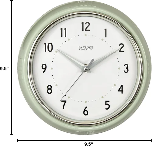 Vista 6 de La Crosse Reloj Retro Diner Light Pistachio Verde Silencioso Reloj de cuarzo de 9.5 pulgadas - 404-3024PH