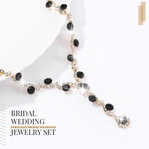 Vista 8 de Unicra Juego de joyas de boda con diamantes de imitación, collar de novia, pulsera, aretes, juego de bisutería para mujeres y novias