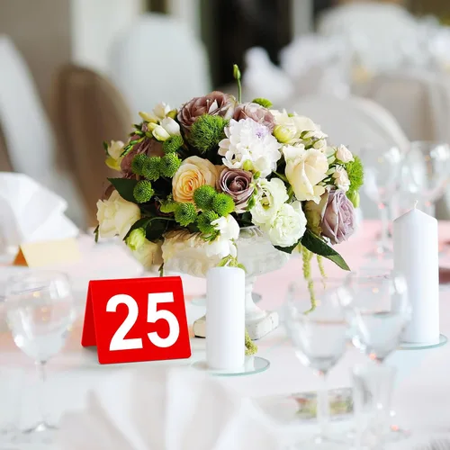 Vista 5 de Tuanse Table Numbers 1-25 Tiendas de mesa de acrílico de doble cara, rojo