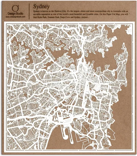 Vista 138 de O3 Design Studio Aberdeen - Mapa de papel cortado en papel blanco de 12 x 12 pulgadas