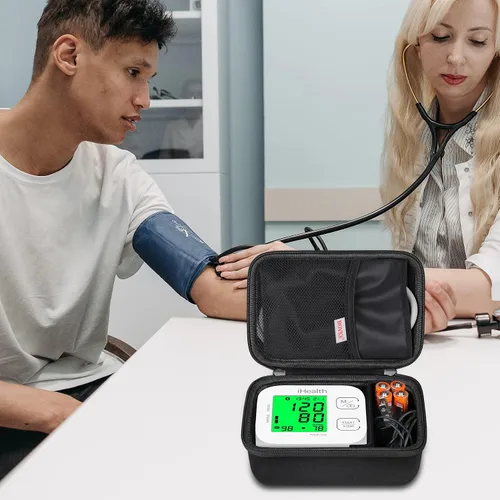 Vista 7 de BOVKE Funda de transporte para iHealth Track Smart Monitor de presión arterial superior del brazo, iHealth Bluetooth para máquina de presión Negro