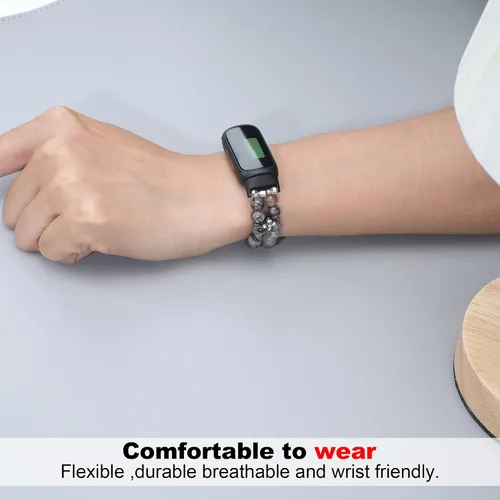 Vista 3 de Pulsera de cuentas compatible con Fitbit Inspire 3 para mujer, cuentas de perlas hechas a mano, banda elástica para reloj Fitbit Inspire 3 Fitness