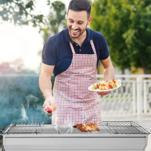 Vista 7 de Outvita Parrilla de carbón portátil, 28 x 13 x 27 pulgadas, parrilla plegable de acero inoxidable y ahumador para cocinar al aire libre, camping