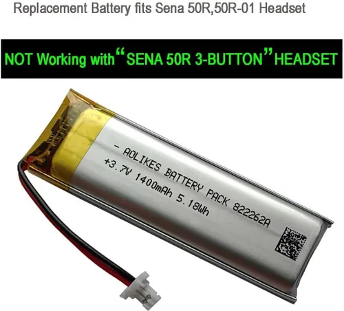 Vista 3 de AOLIKES Reemplazo de batería de 3.7 V 1400 mAh para auriculares Bluetooth de motocicleta Sena 50R, 50R-01, repuesto de batería SP76