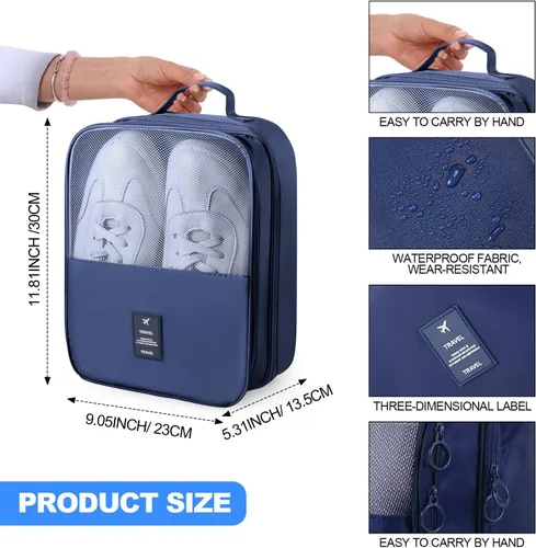 Vista 2 de 2 bolsas de zapatos para viaje con capacidad para 3 pares de zapatos, bolsa de zapatos de viaje para empacar cubos de zapatos portátiles para viajes