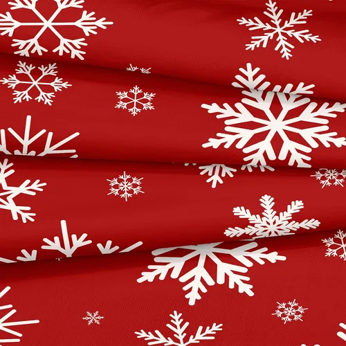 Vista 5 de Juego de ropa de cama de Navidad con funda de edredón de copos de nieve, color blanco y rojo, con estampado navideño, juego de ropa de cama festiva