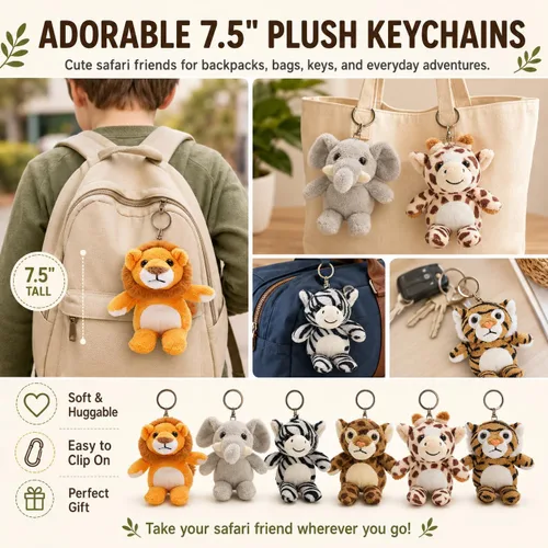 Vista 3 de Tezituor Paquete de 6 Pequeños Animales de Peluche a Granel Juguetes de Peluche, Mini Llaveros de Animales de Peluche Lindos de 6" para Niños, Mini
