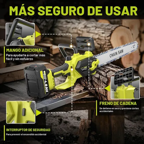 Vista 7 de SEYVUM - Motosierra inalámbrica de 12 pulgadas con batería de 2 x 4.0Ah para corte de madera