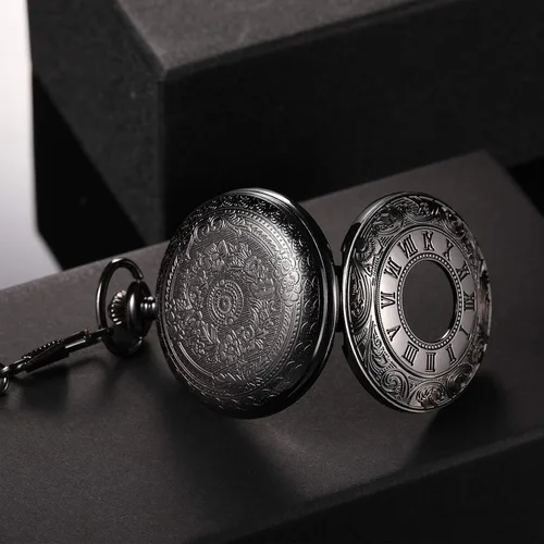 Vista 4 de Hicarer Reloj de bolsillo vintage de acero para hombre con cadena