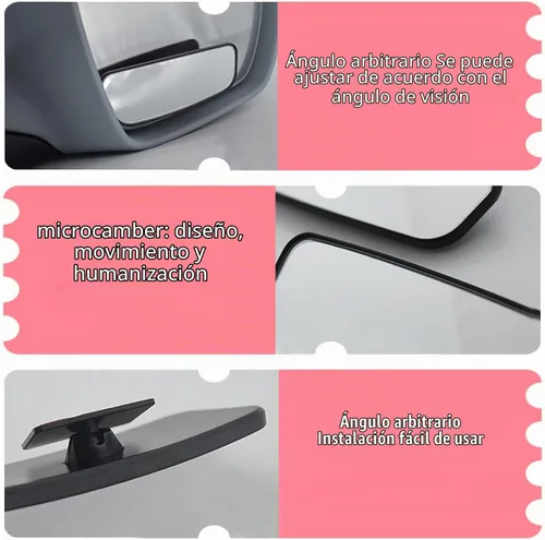 Vista 3 de Pack-2 HD Espejo Convexo de Ángulo Amplio, 3.74" x 1.41" Espejo Rectangular Curvado para Punto Ciego, Herramienta de Ayuda de Estacionamiento