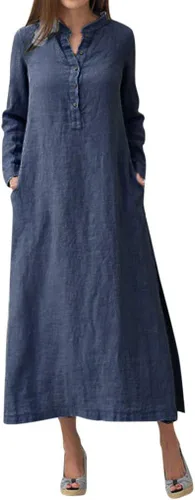 Vista 5 de Maxi vestido largo liso para mujer, de algodón caftán, manga larga, vestido de gran
