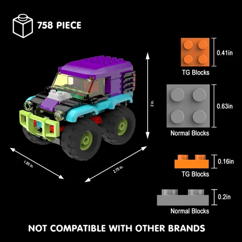 Vista 2 de Juego de 4 bloques de construcción de micro ladrillos de Monster Truck