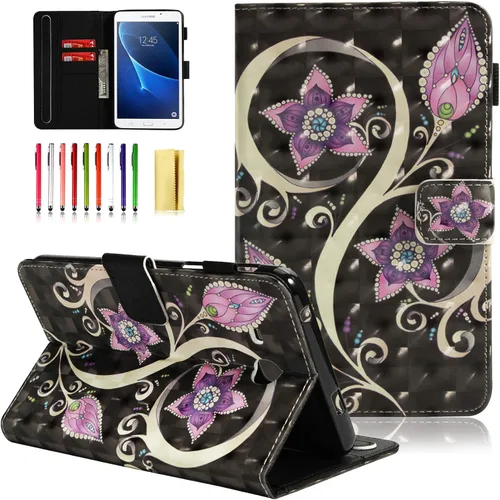 Vista 12 de Funda para Samsung Galaxy Tab A 7.0 2016 (SM-T280/T285) con portalápices [Encendido/apagado automático] Folio Stand Smart Magnetic Wallet Embossed