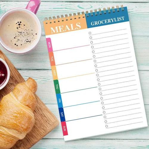 Vista 3 de Planificador semanal de comidas y lista de compras - 50 hojas sin fecha para planificar el menú diario, bloc de notas desprendible para compras