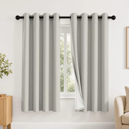 Vista 49 de 2 paneles de cortinas 100% opacas, de peso medio, con aislamiento térmico y ojales para dormitorio, sala de estar, tratamiento de ventana