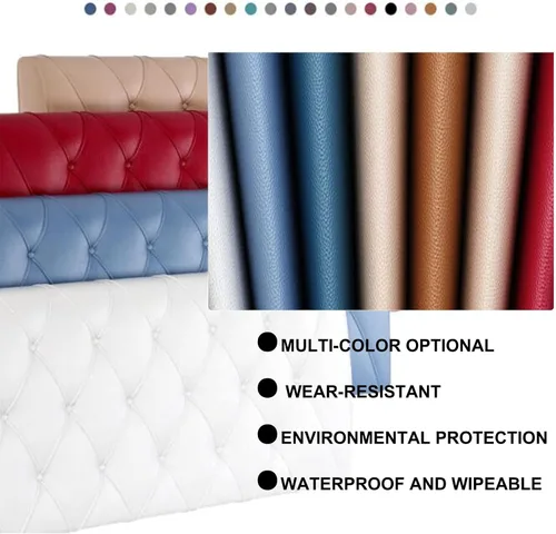 Vista 4 de Cabecera tapizada de piel sintética suave con botones para cama de tamaño doble/Queen/King, funda suave de soporte con cabecera, azul