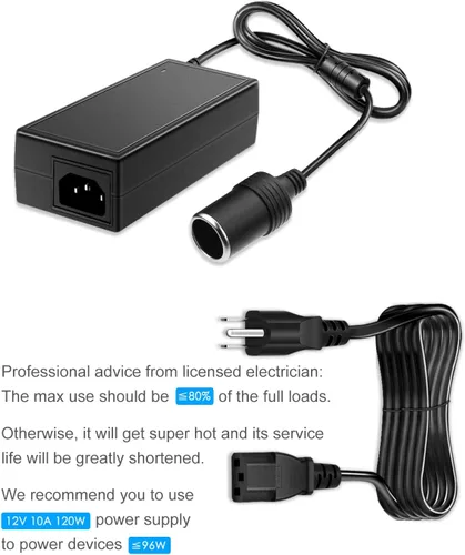 Vista 4 de Convertidor de CA a CC de 13.5FT 110V/120V a DC 12V 10A 120W Fuente de alimentación de coche 13.5FT Extra-Long Power Cord 12Volt Car Cigarette