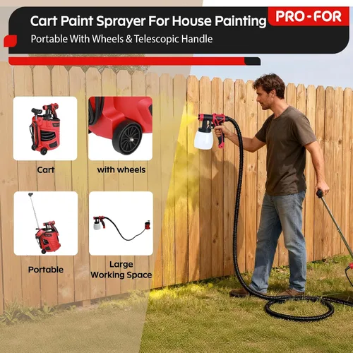 Vista 4 de Pulverizador de pintura HVLP estacionario, pistola de pintura eléctrica de 700 W, base de motor remoto y pistola de mano ligera, flujo alto de 33.8