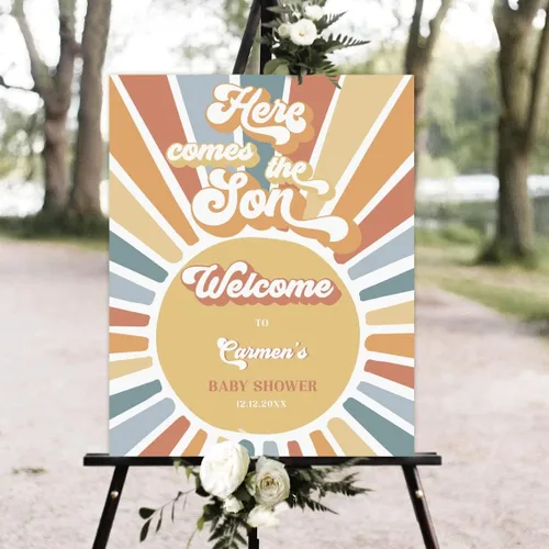 Vista 13 de Letrero de bienvenida para baby shower con texto en inglés "A Little Ray