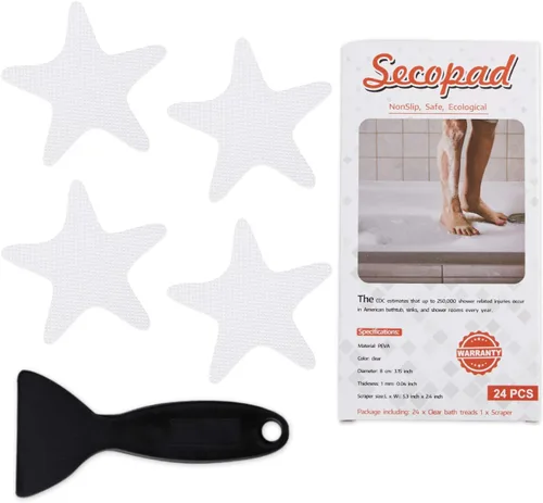 Vista 10 de Secopad Calcomanías antideslizantes para ducha, 24 calcomanías adhesivas de seguridad para bañera con raspador premium (negro)