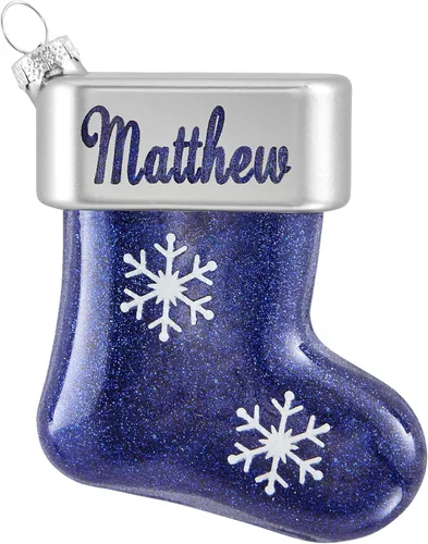 Vista 13 de Let's Make Memories Adorno de Navidad personalizado, cristal con forma de calcetín con purpurina, nombre grabado con láser, tono de joya, adorno