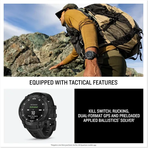 Vista 8 de PlayBetter Garmin Instinct Crossover AMOLED Tactical (negro) Caja de regalo de reloj inteligente GPS para exteriores, pantalla analógica