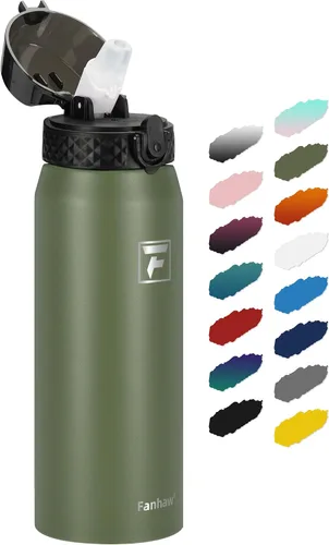 Vista 11 de Fanhaw Botella de agua de acero inoxidable aislada para niños de 20 onzas con tapa con popote, a prueba de fugas y antipolvo, botella de uso diario