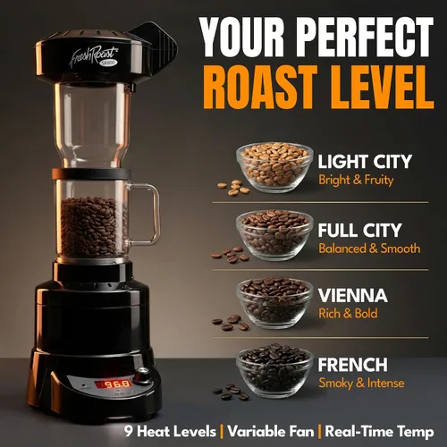 Vista 8 de Fresh Roast SR800 - Paquete de tostador de café – Incluye tubo de extensión de vidrio, enfriador de granos de café, granos de café verdes, bandejas