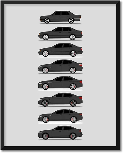 Vista 12 de Custom Car Posters Handmade Poster compatible with BMW M5 Generations and Print of BMW Car Models: E28, E34, E39, E60, F10, F90 - Multi, 8x10