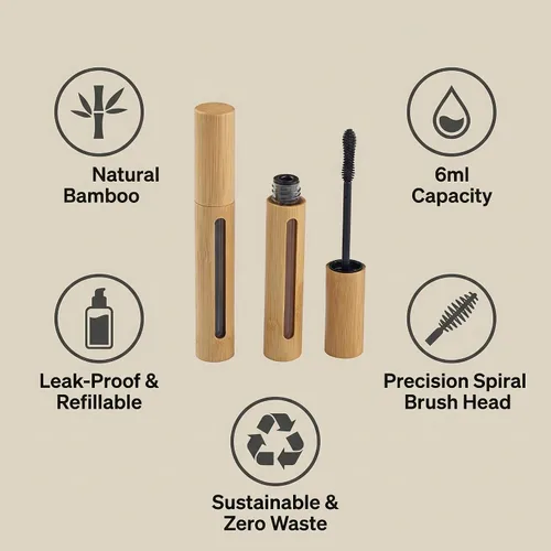 Vista 6 de 2 Uds. 6ML Vacío Apariencia de Bambú Pestañas Tubos Tubo de Rímel Soporte de Varita de Pestañas Contenedor Cosmético Maquillaje Muestra Embalaje