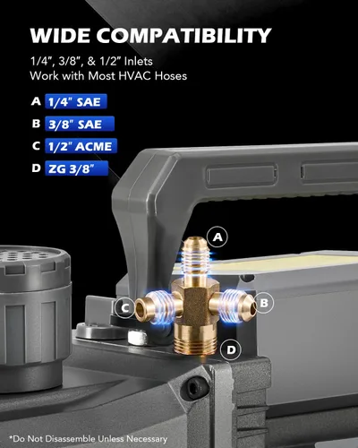Vista 4 de Orion Motor Tech - Bomba de vacío de 2 etapas, bomba de vacío de paletas rotativas HVAC de 9 cfm 3/4 hp con vacío definitivo de 1.5 micrones, bomba
