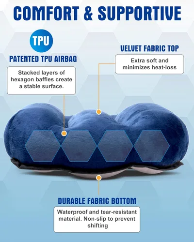 Vista 2 de Almohada inflable para acampar – Almohada de viaje compacta ultraligera, color azul picnic