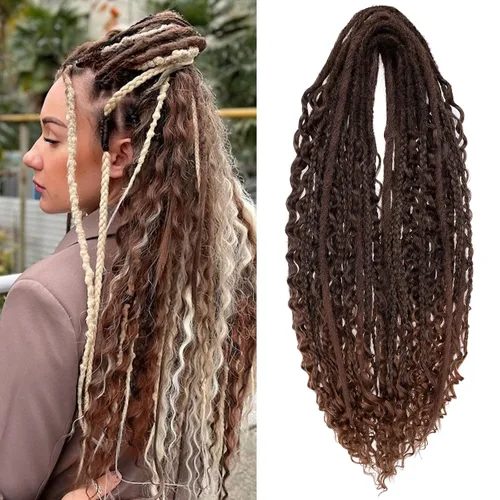 Vista 53 de Leeven Extensiones de Rastas Sintéticas de Doble Punta de 24 Pulgadas 30 Hebras Rastas Boho 613 Rubio 3 Estilos Mixtas Onduladas Rizadas DE Rastas