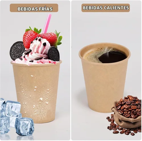 Vista 4 de Vasos desechables, paquete de 100 vasos de papel Kraft de 8 onzas, tazas de café de papel, vasos desechables de 8 onzas para bebidas calientes