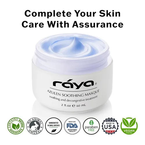 Vista 4 de Raya Azulen - Mascarilla calmante (602) Mascarilla de tratamiento facial calmante para pieles sensibles Tonifica y refina la tez Fabricado