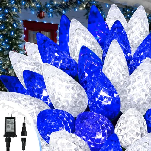 Vista 11 de Luces de cadena navideñas LED C6 conectables mejoradas de 250 LED multicolor, 82 pies, impermeables, luces centelleantes navideñas para exteriores