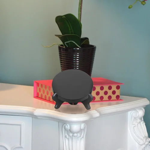 Vista 3 de VOSAREA Espejo rascador de obsidiana negra natural, piedra circular, disco redondo, Feng Shui, espejo con soporte para meditación de adivinación