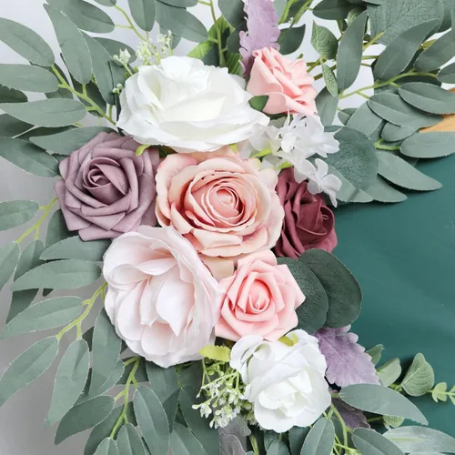 Vista 7 de MOJUN Paquete de 2 flores de arco de boda, guirnalda de flores artificiales para letrero de bienvenida, decoración floral, decoración de arco