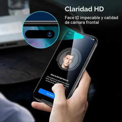 Vista 6 de ESR Paquete de 3+1 para iPhone 15 Pro Max Protector de Pantalla, [Dureza 9H] [Grado Militar Resistente a Roturas] Cobertura Completa Película