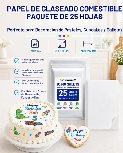 Vista 2 de Tekmall Hojas de glaseado de papel comestibles, A4, 25pcs, papel de azúcar