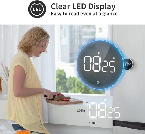 Vista 7 de VOCOO - Temporizador de cocina digital - Temporizador magnético de cuenta regresiva con pantalla LED grande, volumen ajustable, fácil de usar