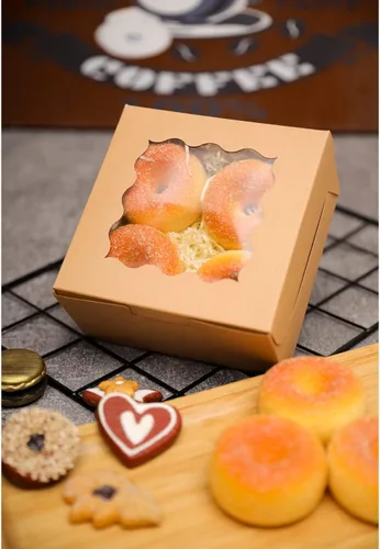 Vista 5 de Bakepacker 60 cajas de papel kraft para panadería con ventana de 6 x 6 x 3 pulgadas de grosor y resistentes cajas de pastelería de macarrones
