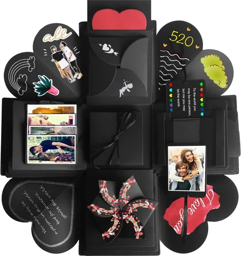 Vista 7 de Caja de regalo creativa de explosión, álbum de fotos de amor DIY como regalo de cumpleaños y caja sorpresa anillo sobre flores de amor abierto